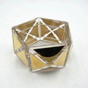 Tory Burch Gold Tone Lucite Geometric Cuff Bracelet Women Wide Statement‎ Logo